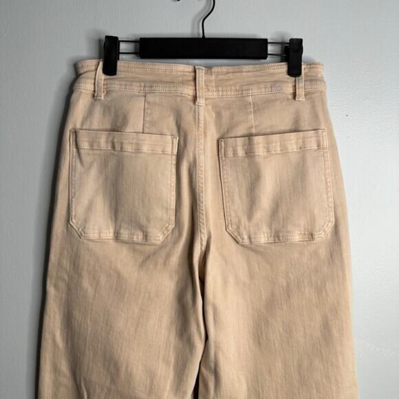 Oat New York High‎ Waist Wide Leg Raw Hem Pants tan/pale pink 8/29 - Picture 5 of 8